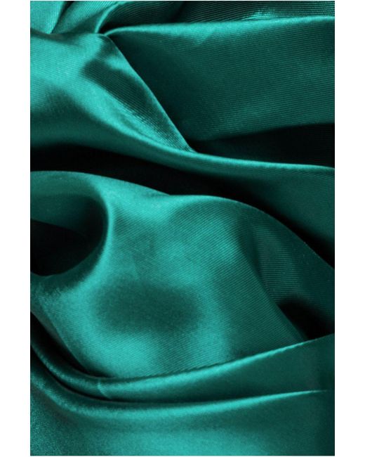 Goddiva Green One Shoulder Puffed Satin Sleeve Asymmetric Scuba Top