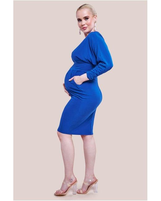 Goddiva Blue Maternity Batwing Sleeve Midi Dress