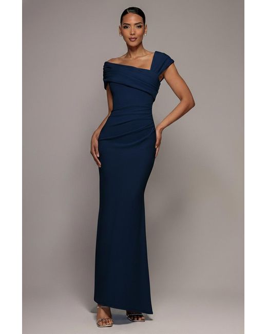 Goddiva Blue One Shoulder Evening Maxi Dress