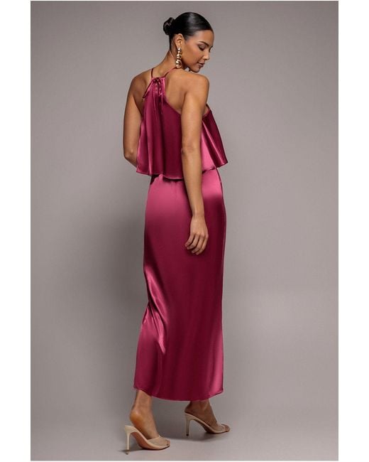 Goddiva Pink Satin Viscose Front Wrap Midi