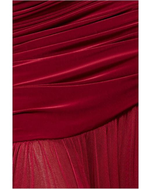 Goddiva Gathered One Shoulder Sheer Panel Maxi Dress