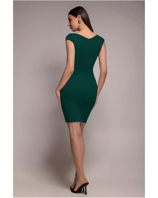 Goddiva Green Bardot Pleated Midi Dress