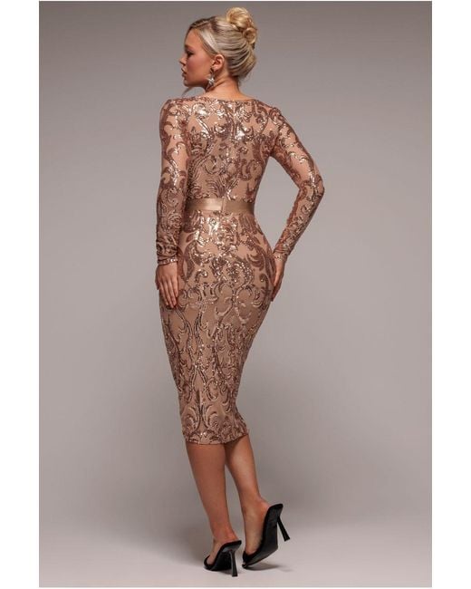 Goddiva Natural Sequin & Mesh Midi Dress
