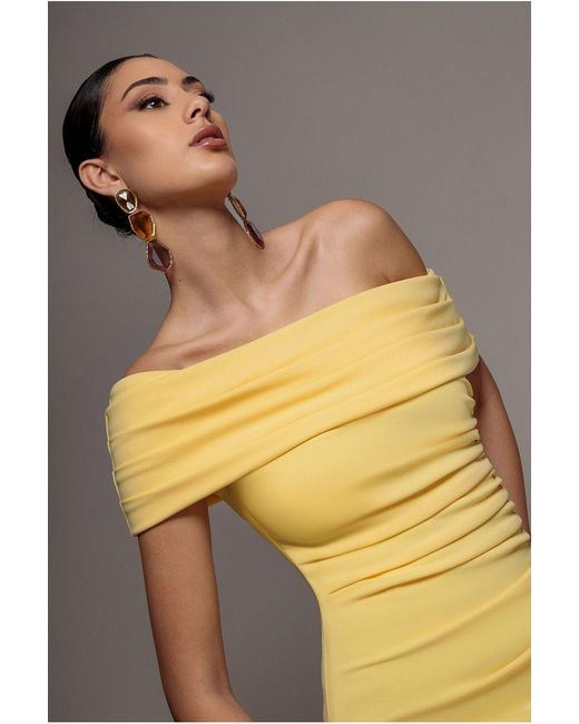 Goddiva Metallic Pleated One Shoulder Bardot Fit And Flare Maxi Dress