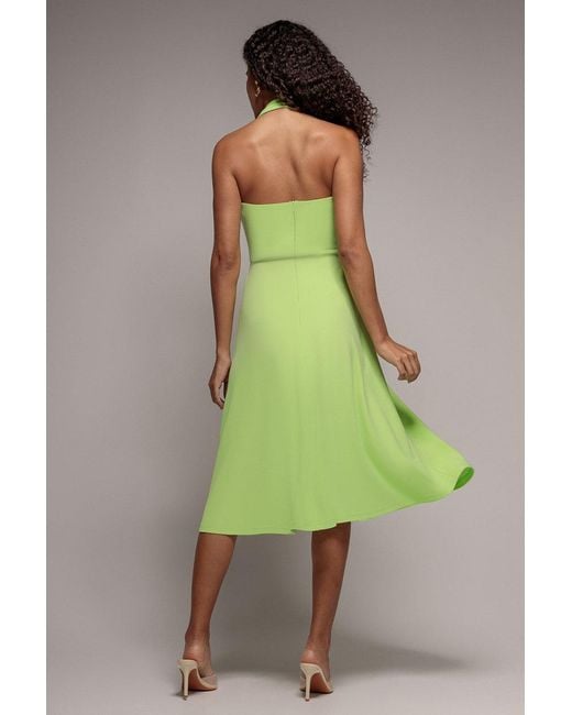 Goddiva Green Frilled Halter Neck Strap Midi Dress