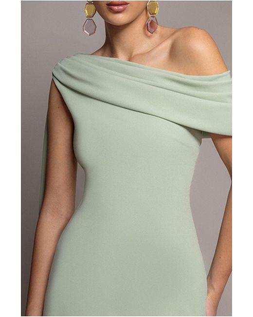 Goddiva Gray Sash One Shoulder Bardot Maxi Dress