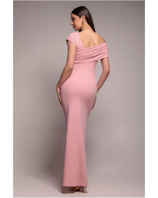 Goddiva Natural One Shoulder Scuba Crepe Evening Maxi Dress