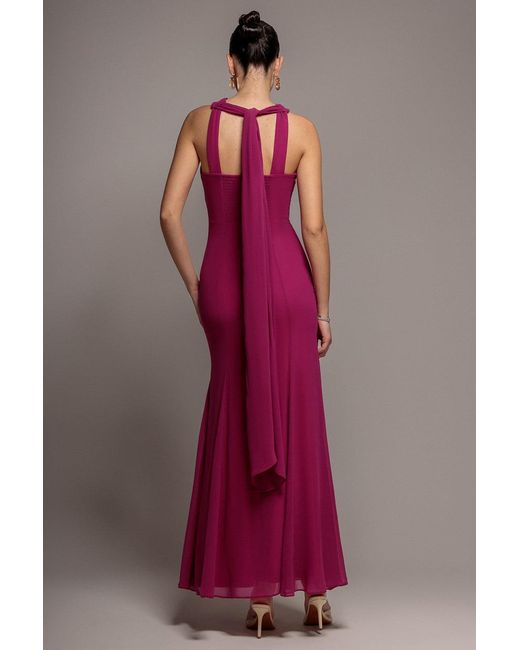Goddiva Multicolor Cross Front Scarf Back Chiffon Mermaid Maxi Dress