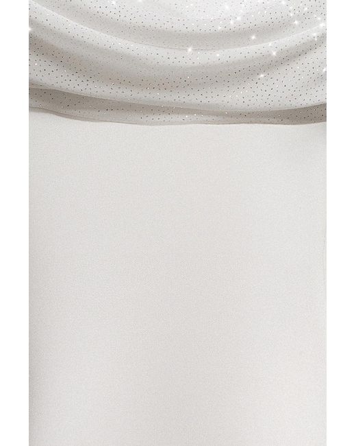 Goddiva Natural Sparkle Chiffon Cowl Bardot Skater Mini Dress
