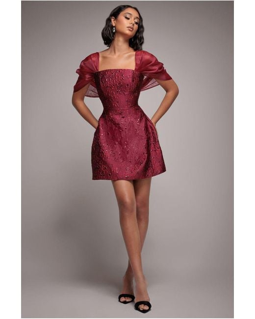 Goddiva Brown Lace Up Jacquard Mini Dress With Organza Wings