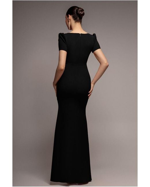 Goddiva Black Diamante Embellished Heart Brooch Scuba Maxi Dress