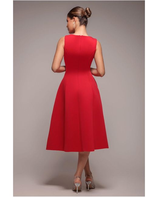 Goddiva Red Diamante Embellished Neck A-Line Midi Dress