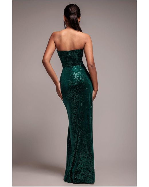 Goddiva Green Sequin Velvet Bandeau Maxi Dress