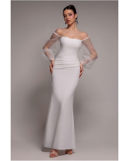 Goddiva Gray Dobby Organza Bishop Sleeve Multiway Maxi Dress