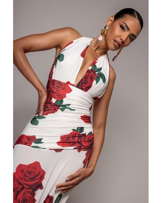 Goddiva Multicolor Floral Halter Neck Empire Waist Gathered Maxi Dress