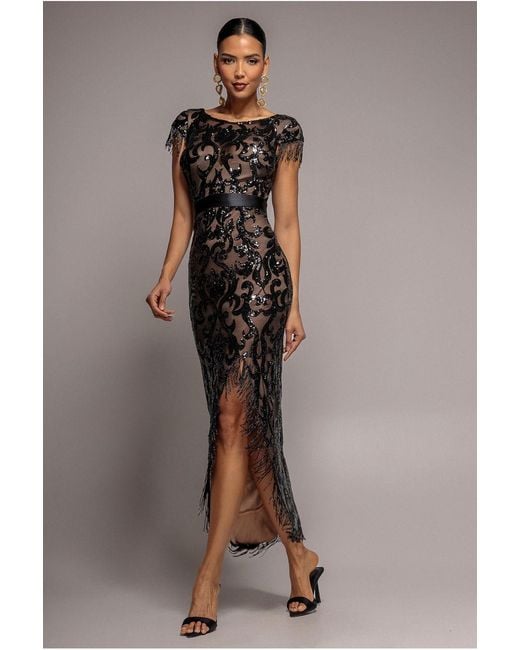 Goddiva Gray Tassel Split Maxi Dress