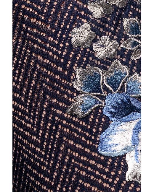 Goddiva Blue Floral Embroidery Asymmetric Lace Midi Dress