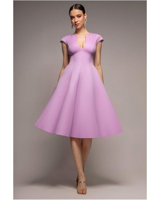 Goddiva Purple Cap Sleeve Plunging V-Neckline A-Line Midi Dress