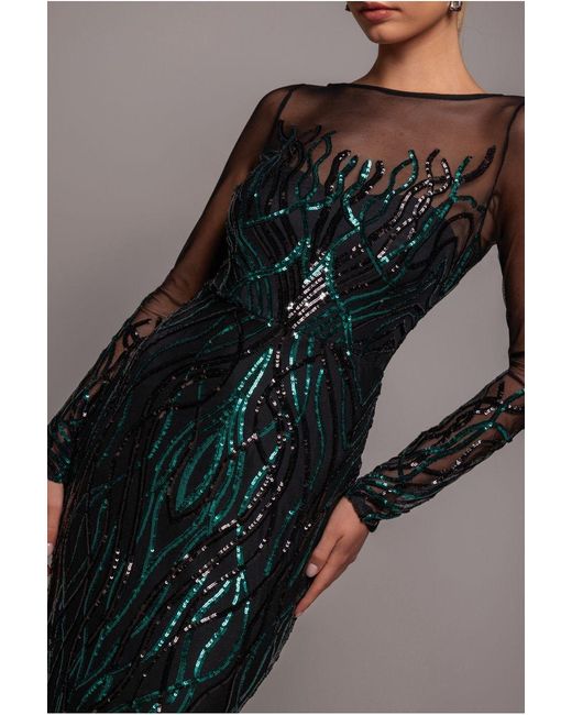 Goddiva Green Long Sleeve Sequin Flame Maxi