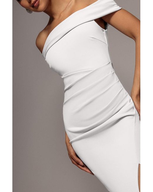 Goddiva Gray Off The Shoulder Maxi Dress With Split