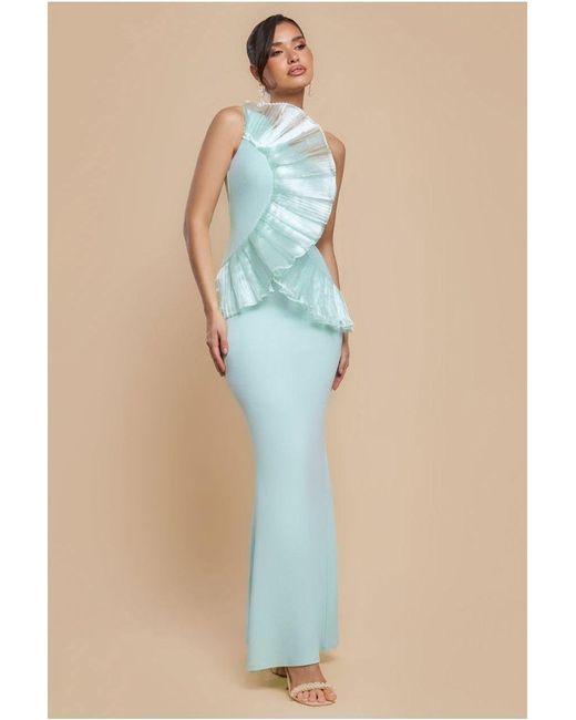 Goddiva Black One Shoulder Pleated Fan Maxi Dress