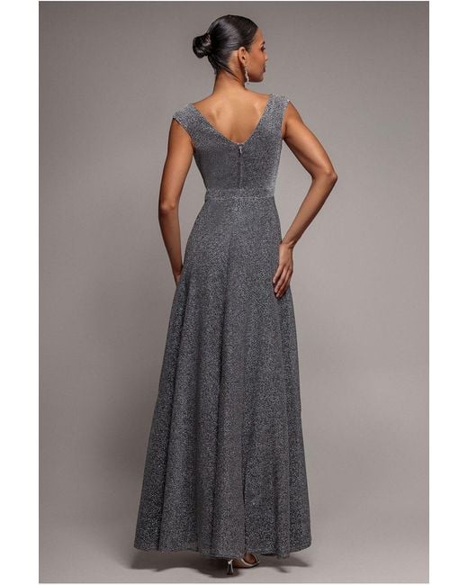 Goddiva Blue Crossover Lurex Glitter Maxi Dress