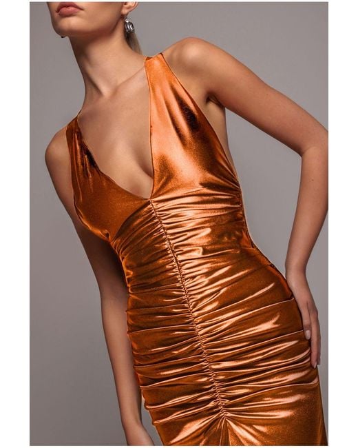 Goddiva Multicolor Multi-Tied Satin Gathered Ring Maxi Dress