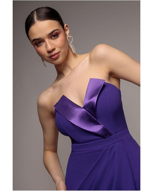 Goddiva Purple Satin Collar Scuba Midi Dress