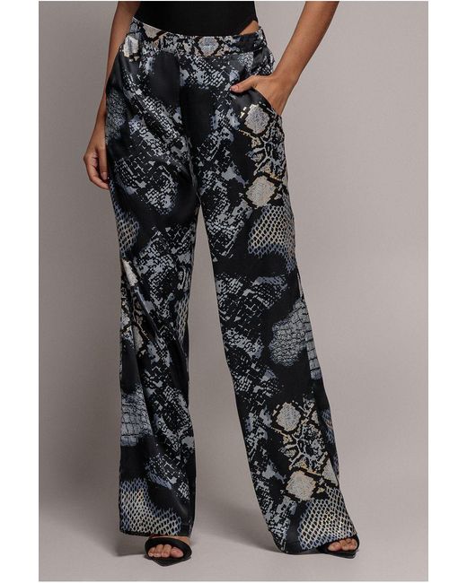 Goddiva Black Foil Print Wide Leg Trousers