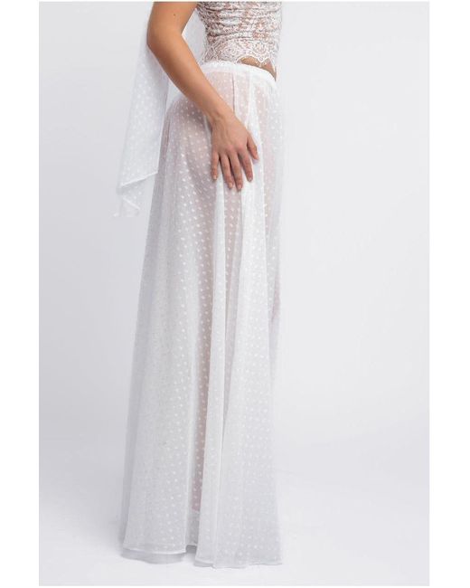 Goddiva White Embroidered Lace Corset Polka Dobby Chiffon A-Line Maxi Skirt With Scarf & Gloves