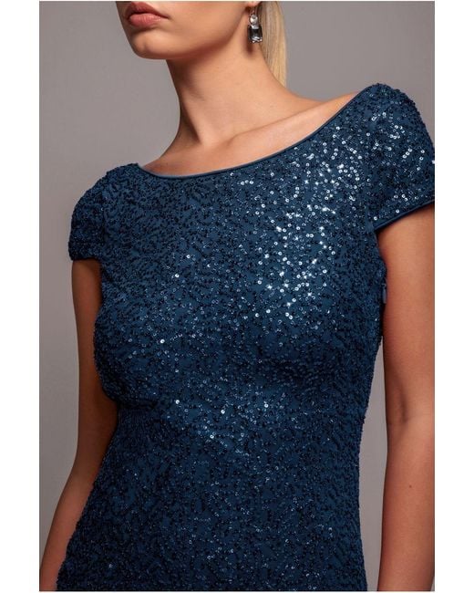 Goddiva Blue Cowl Back Sequin Maxi