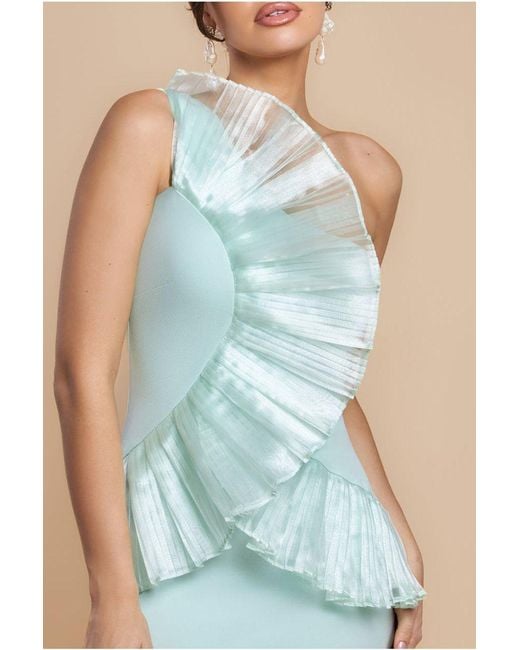 Goddiva Black One Shoulder Pleated Fan Maxi Dress