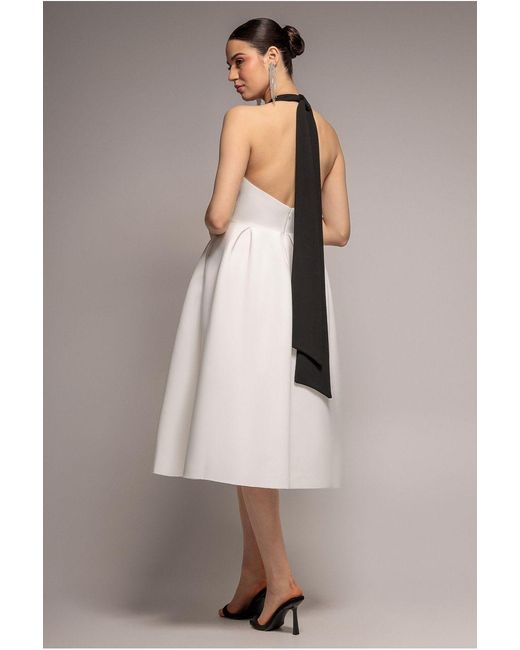 Goddiva White Contrast Halter Neck Pleated A Line Midaxi Dress