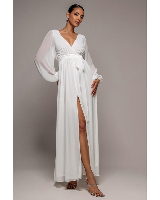 Goddiva Gray Wrap Back Maxi With Front Slit Chi On Maxi