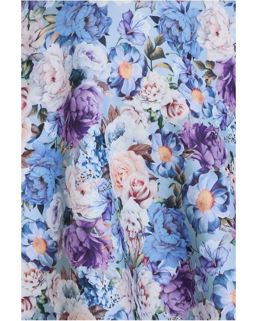 Goddiva Blue Floral Print A-Line Sweetheart Midi Dress