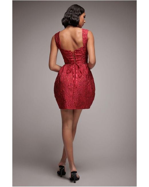 Goddiva Red Corset Balloon Skirt Lace Up Back Mini Dress