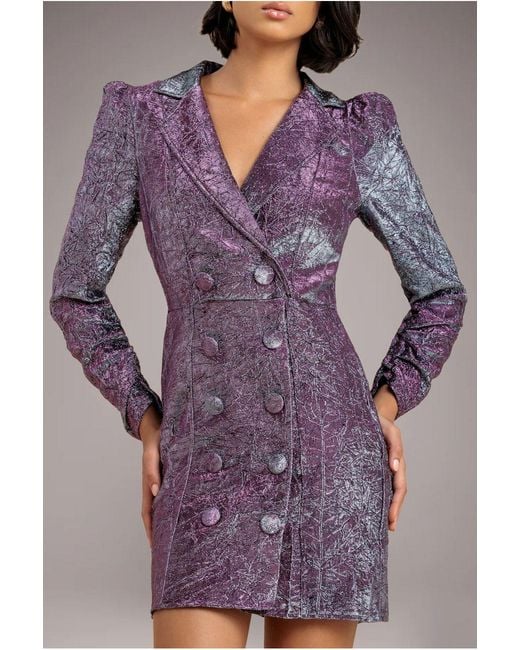 Goddiva Purple Iridescent Foil Print Blazer Mini Dress