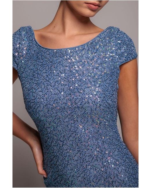 Goddiva Blue Cowl Back Sequin Maxi