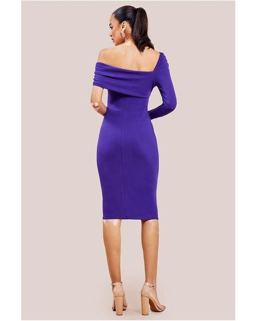 Goddiva Purple One Shoulder Scuba Midi Dress