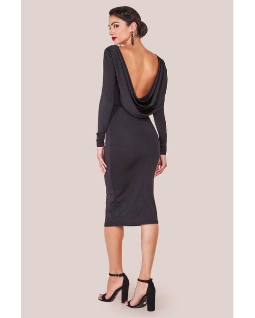 Goddiva Black Diamante Fishnet Cowl Back Midi