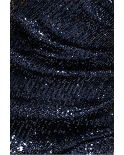 Goddiva Blue Bardot Sequin Pleated Maxi Dress