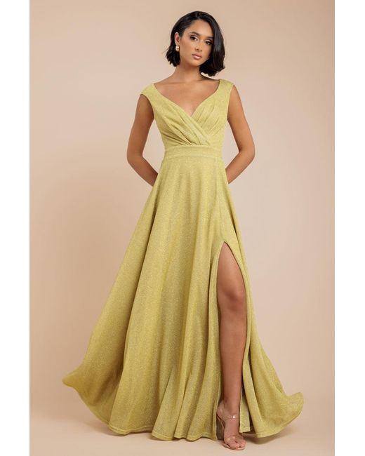 Goddiva Natural Crossover Lurex Glitter Maxi Dress