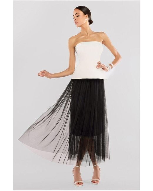 Goddiva Black Tulle Gathered Midaxi Skirt