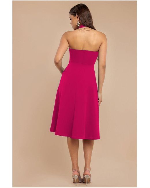 Goddiva Pink Frilled Halter Neck Midi Dress