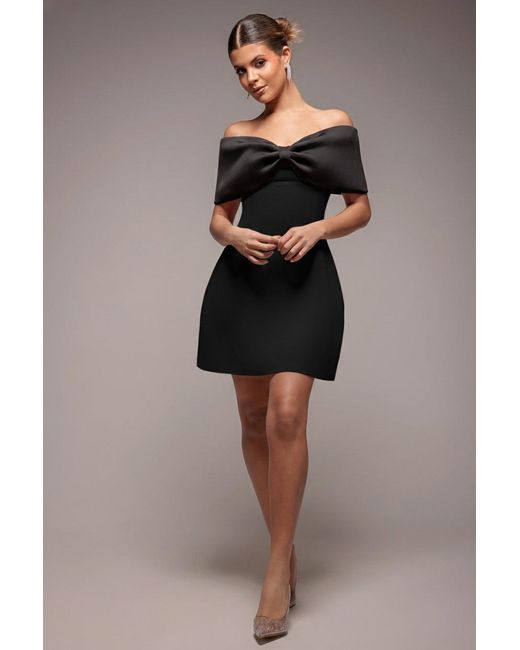 Goddiva Black Front Bow Off The Shoulder Mini Dress