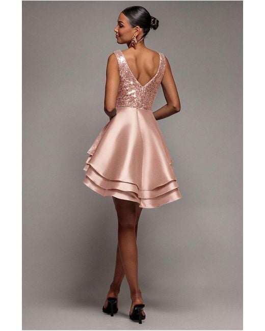 Goddiva Multicolor Multilayered Sequin And Satin Skater Mini