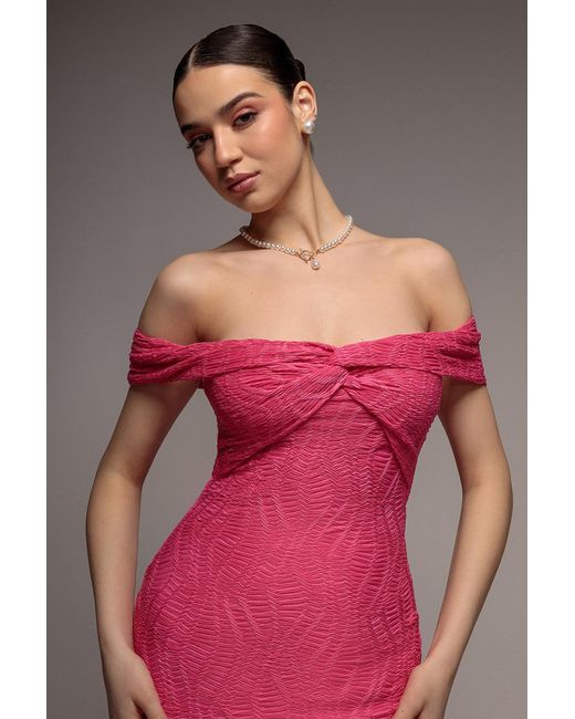 Goddiva Pink Front Knot Twist Midi Dress