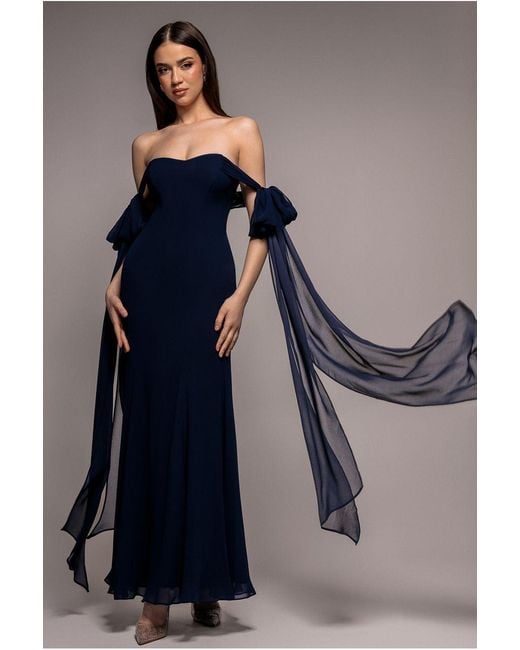 Goddiva Blue Multiway Cape Chiffon Sweetheart Maxi Dress