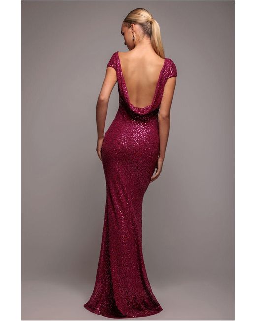 Goddiva Red Cowl Back Sequin Maxi