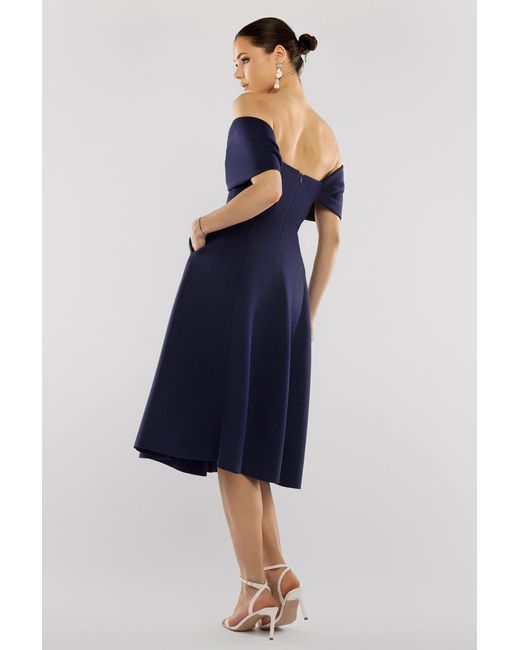 Goddiva Blue Bow Off The Shoulder A Line Midi Dress